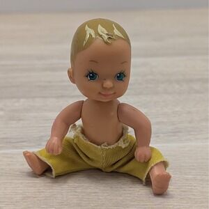 VTG Kid Kore Baby Doll 1995 Blonde Hair Blue Eyes Yellow Pants 3" Movable Limbs